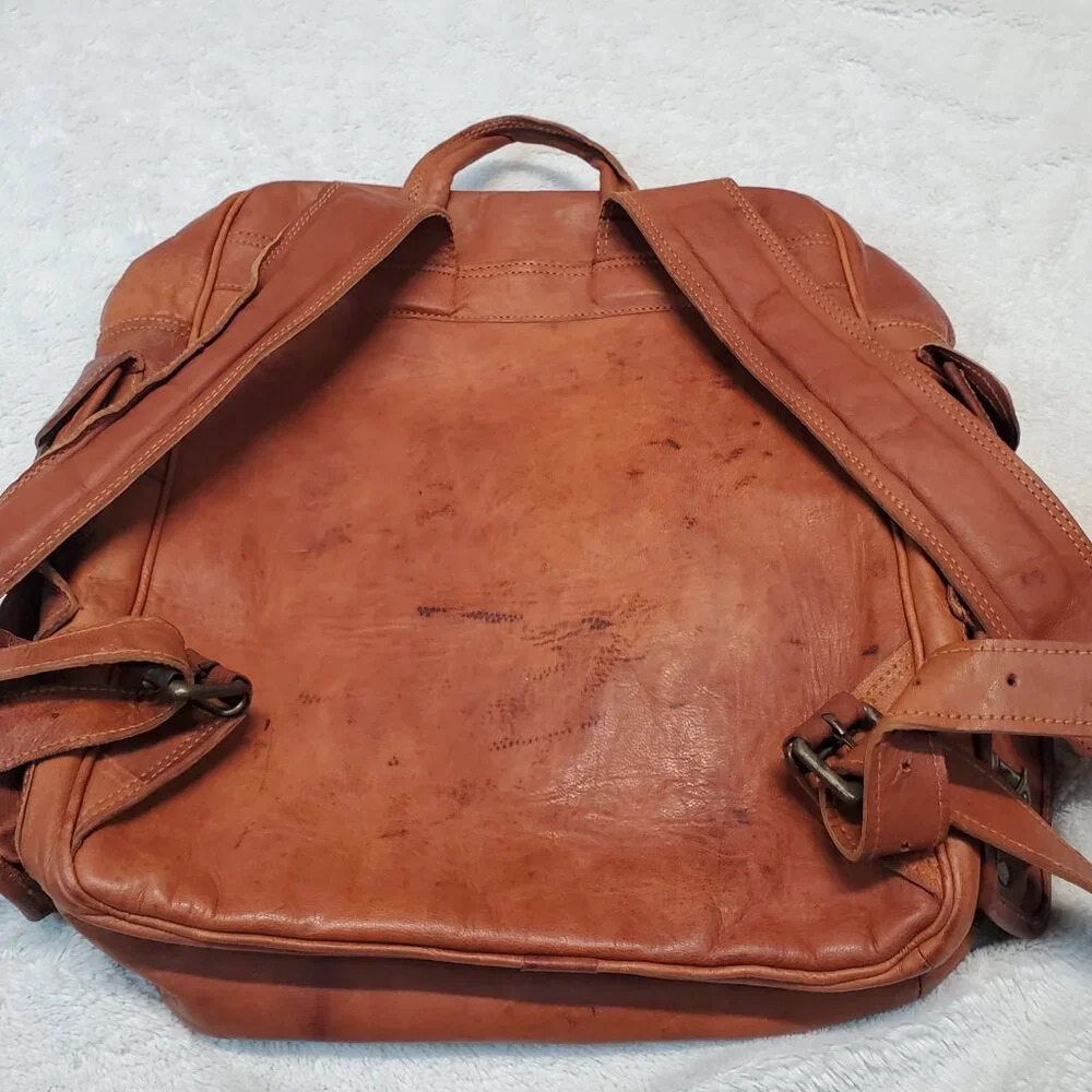 Vintage Tan Leather Large Bag Backpack Classic Bohemian Retro Academia Statement